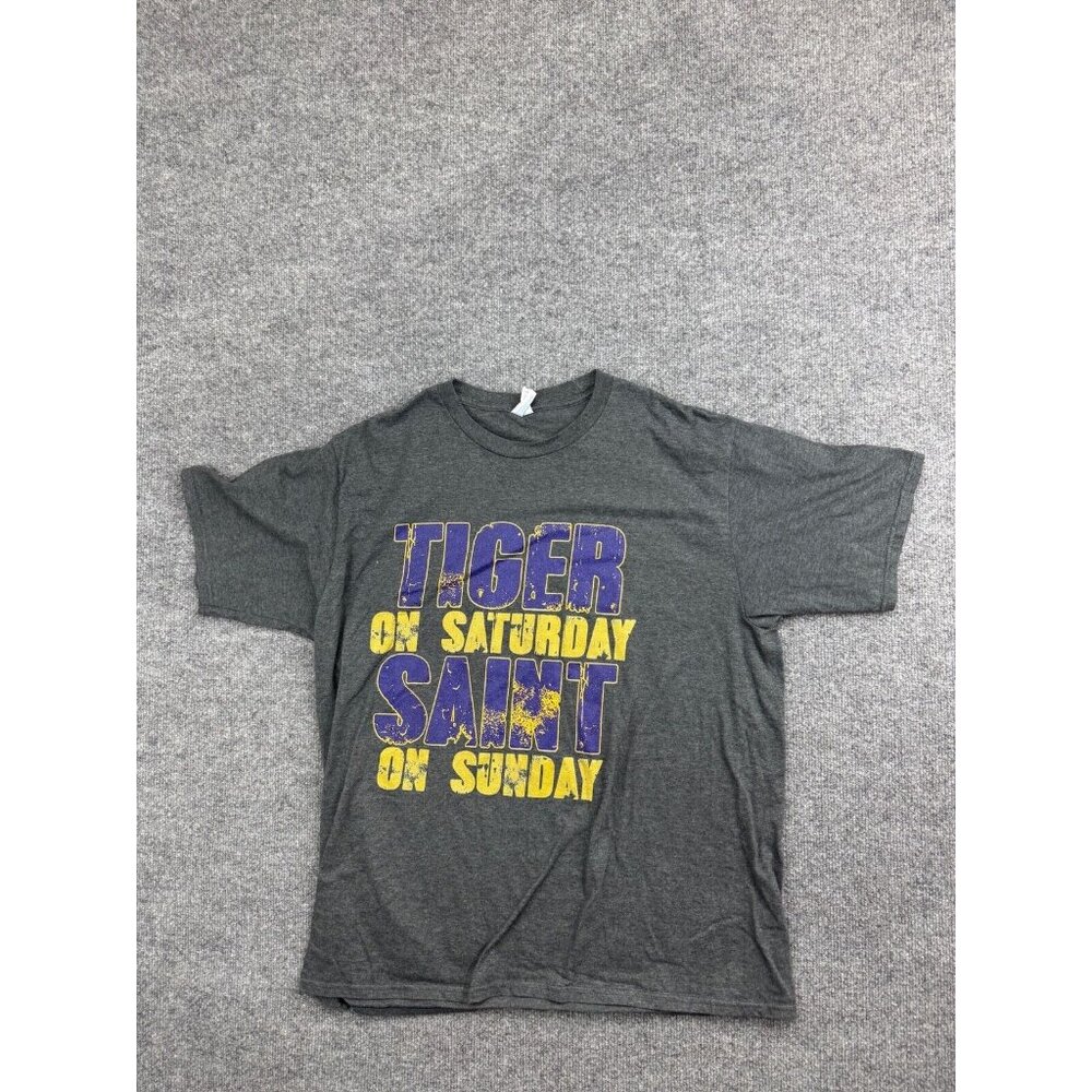 Vintage LSU Tigers Football T-Shirt Men's XL Gray Short Sleeve NCAA‎ SEC